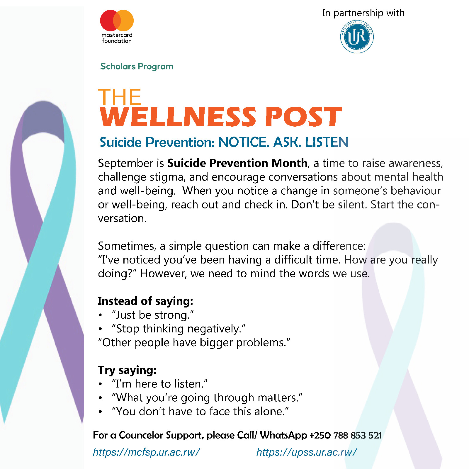 The Wellness Post: Suicide Prevention Month: Start the Conversation
